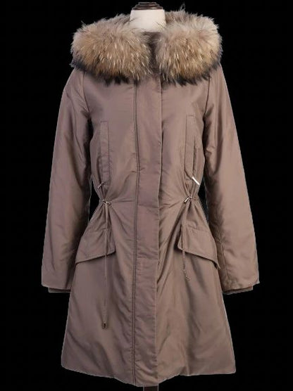 Yves Salamon Gray Winter Coat XS with Fur-Trimmed Hood