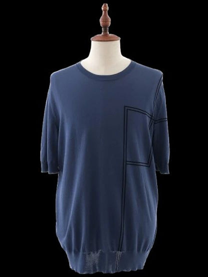 Excellent Hermes Blue Cotton Men's Sweater Size L with Geometric Design