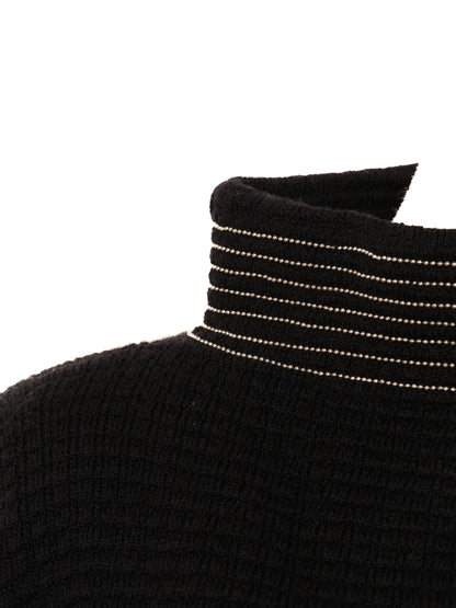 Excellent Cruciani Blue Wool Long Sleeve Dress with Striped Detailing