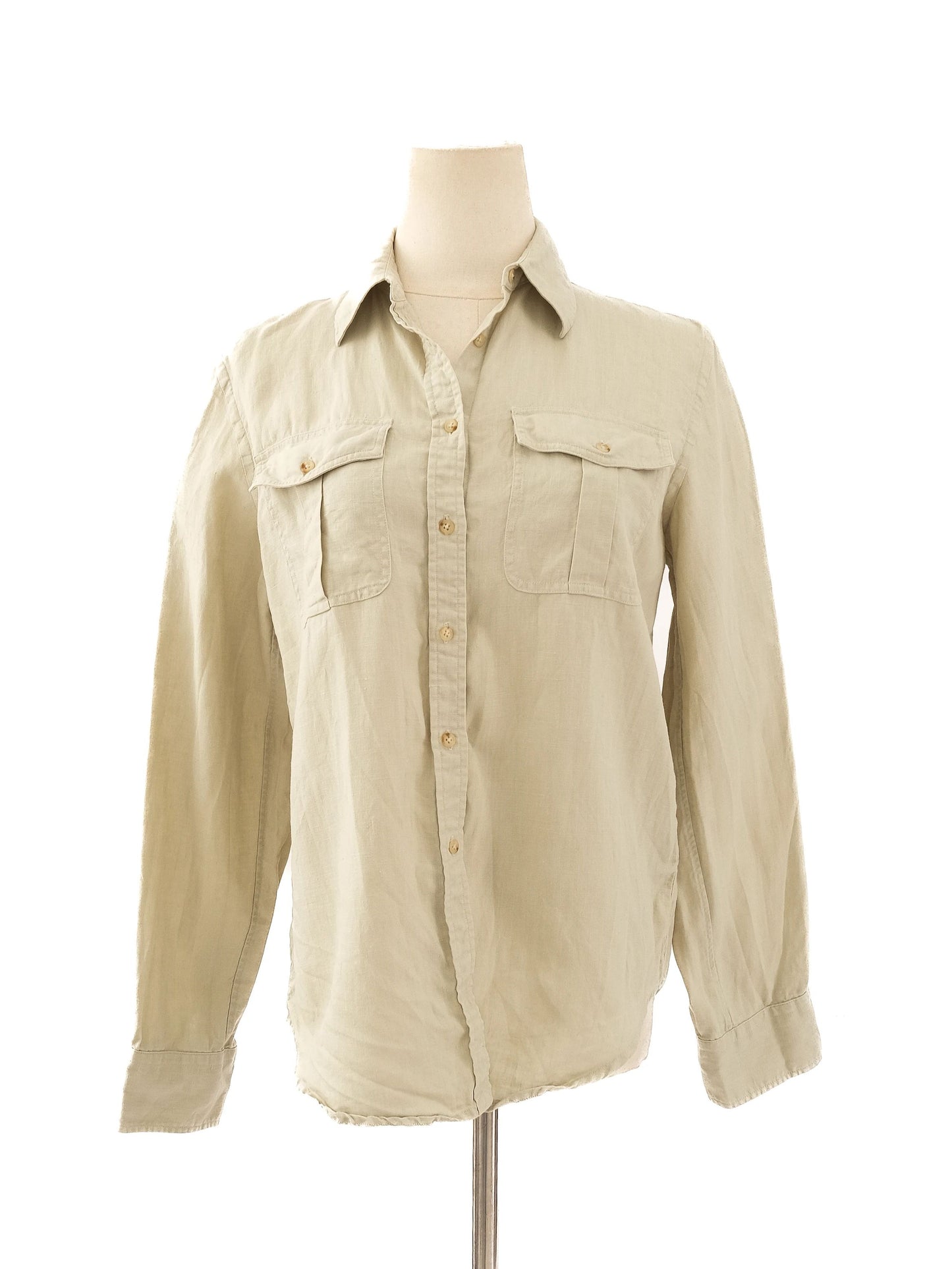 excellent ralph lauren green linen button-up shirt size xs