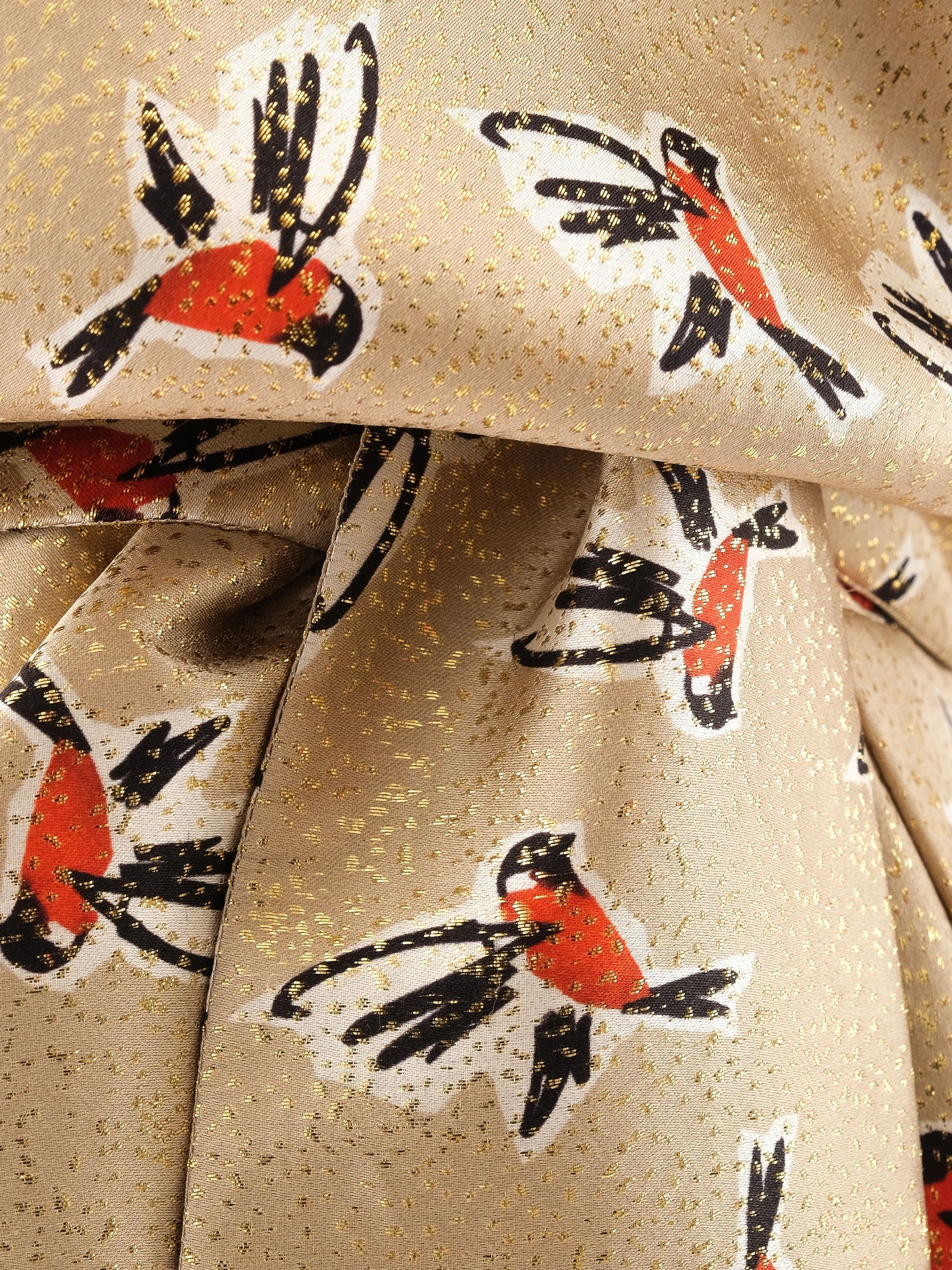 excellent alexander terekhov yellow silk dress with bird pattern