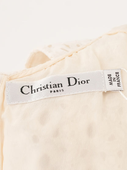 Excellent Dior Women's White Cotton Eyelet Dress Sleeveless Size N/A