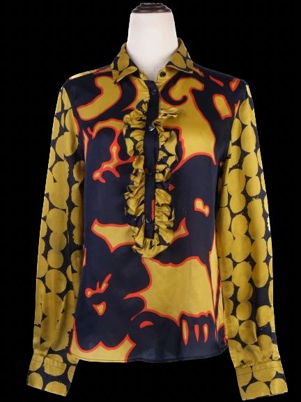 excellent moschino long-sleeved silk blouse bold pattern women