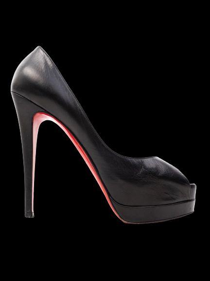 christian louboutin black leather open toe high heels size 37.5