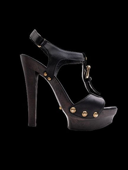 Perfect Lesilla Black Leather High-Heeled Platform Sandal Size 37.5