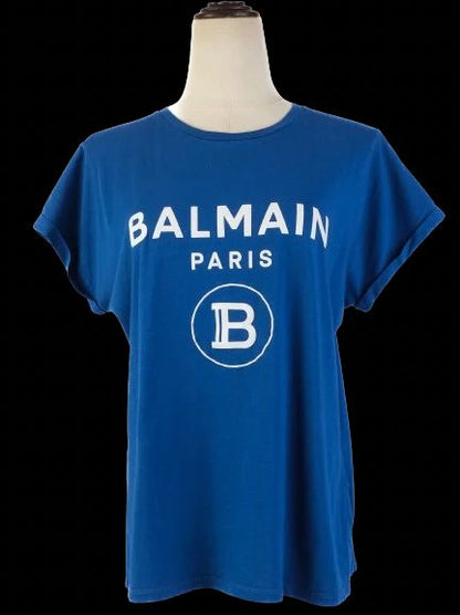 Excellent Balmain Blue Cotton T-Shirt Size M with Logo