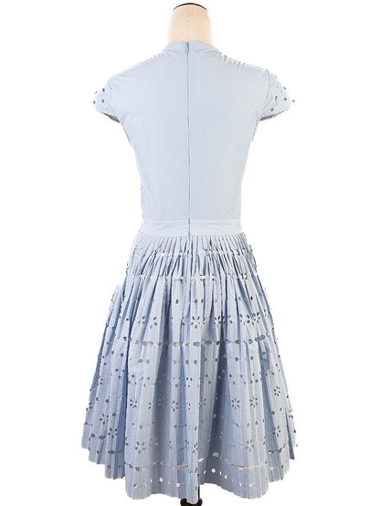 Excellent Moschino Light Blue Dress M Polyester Eyelet Pleated Skirt