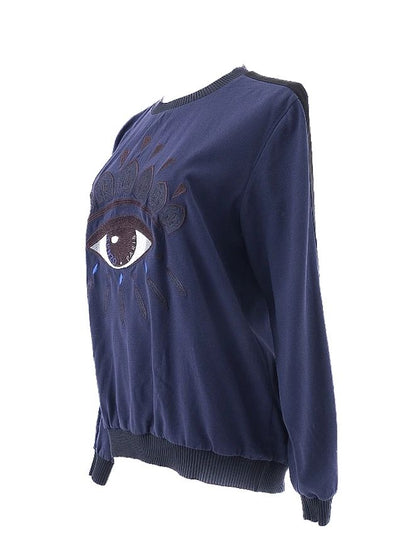 Excellent Kenzo Blue Sweatshirt S with Eye Design and Ribbed Cuffs
