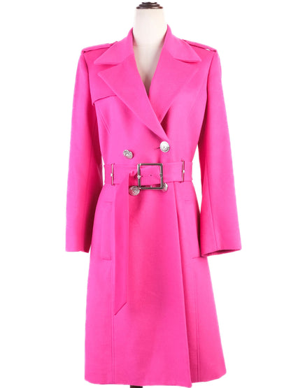 EXCELLENT Versace Pink Wool Trench Coat Size XL with Belt