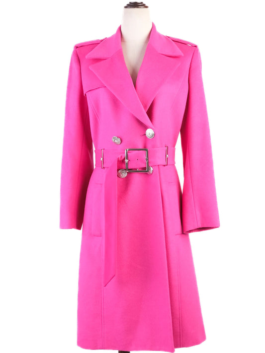 EXCELLENT Versace Pink Wool Trench Coat Size XL with Belt