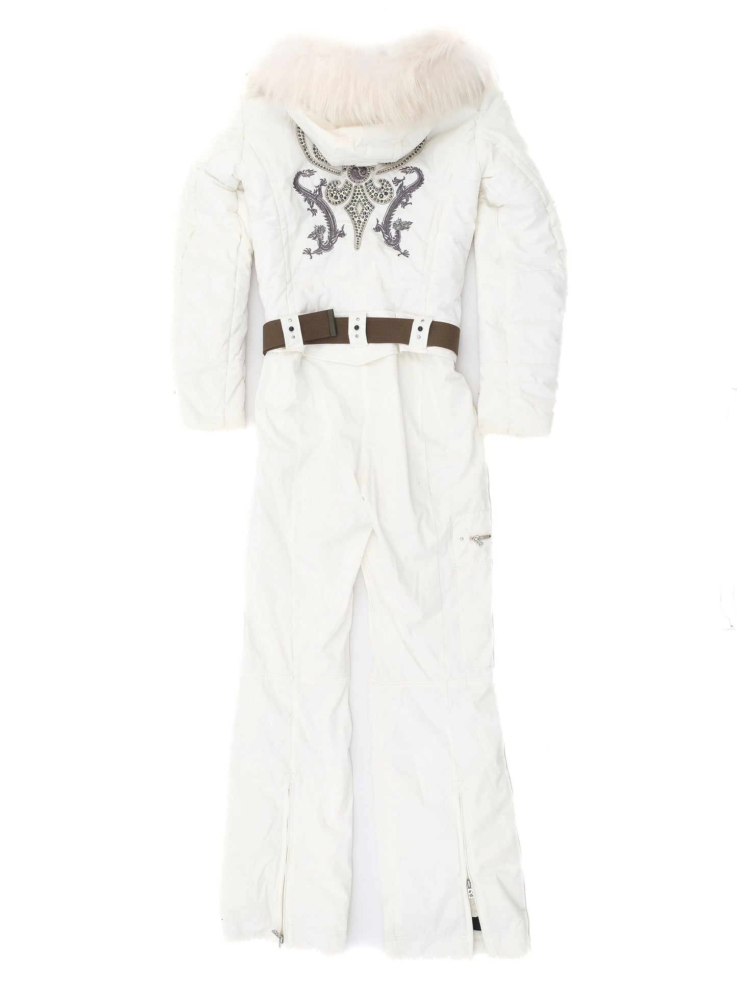 perfect bogner white women's snow suit size s with fur hood