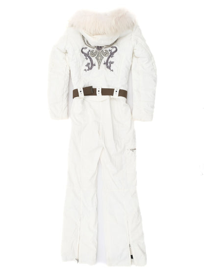 Perfect Bogner White Women's Snow Suit Size S with Fur Hood