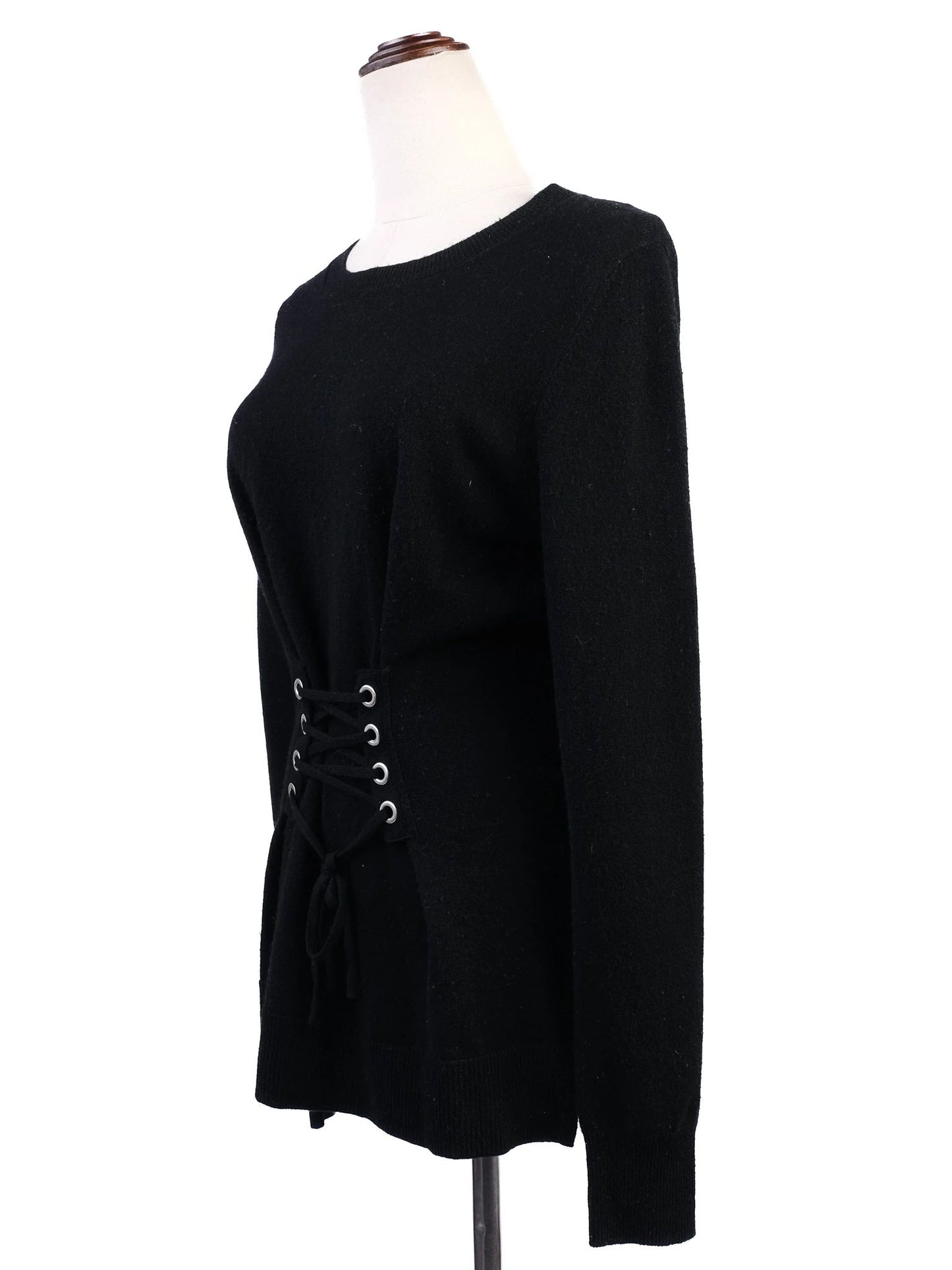 excellent sandro black wool long-sleeve sweater corset detail