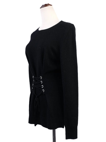 EXCELLENT Sandro Black Wool Long-Sleeve Sweater Corset Detail