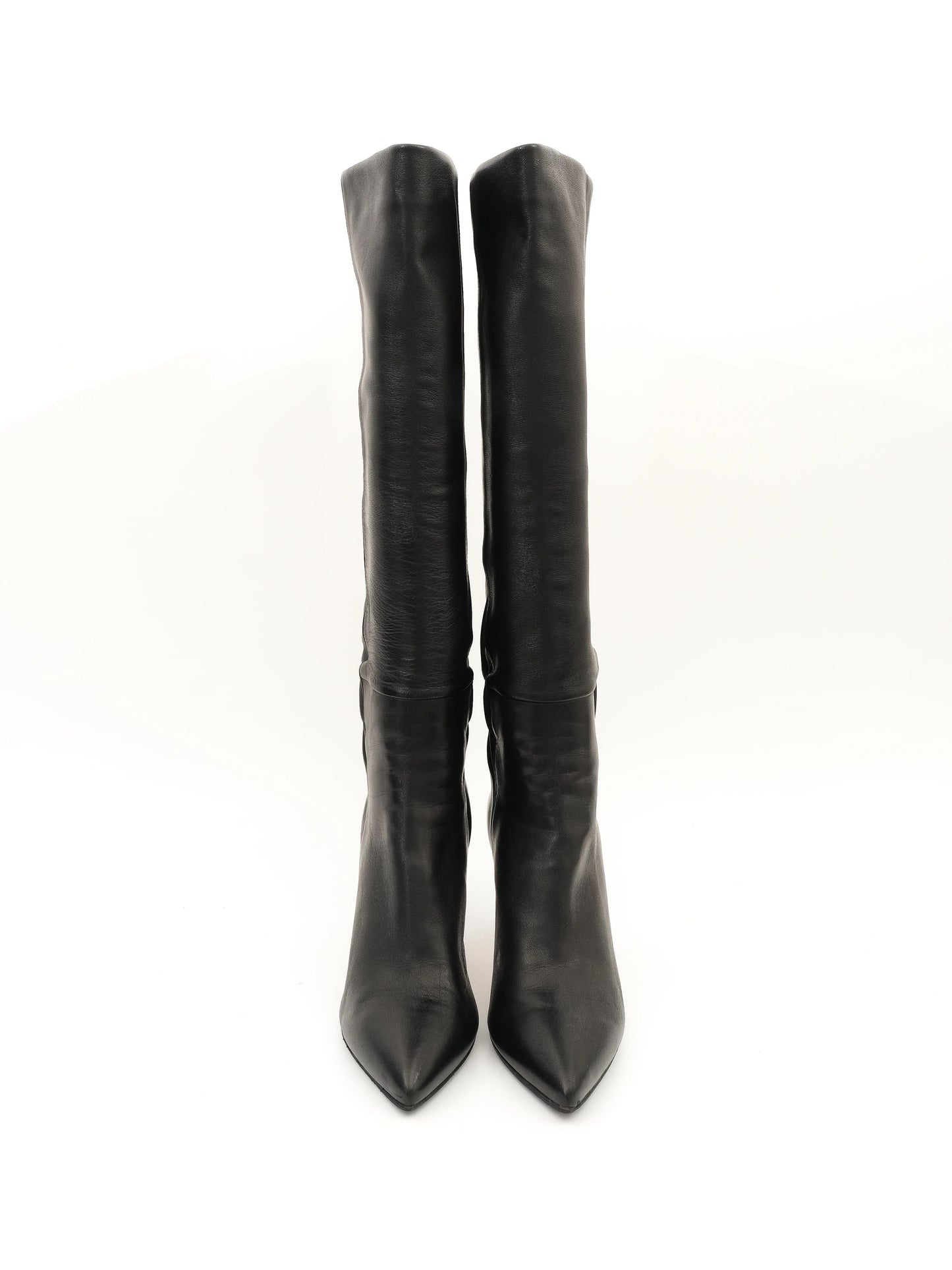 excellent santoni black leather knee-high boots size 36