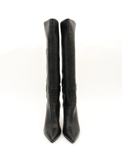 Excellent Santoni Black Leather Knee-High Boots Size 36