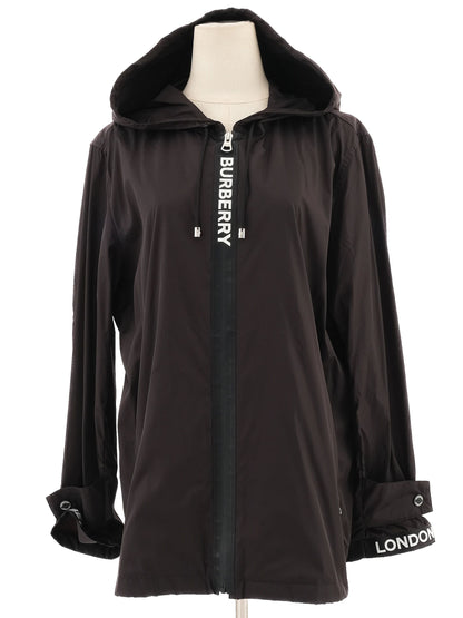 Excellent Burberry Black Hooded Jacket Size XL Nylon Women