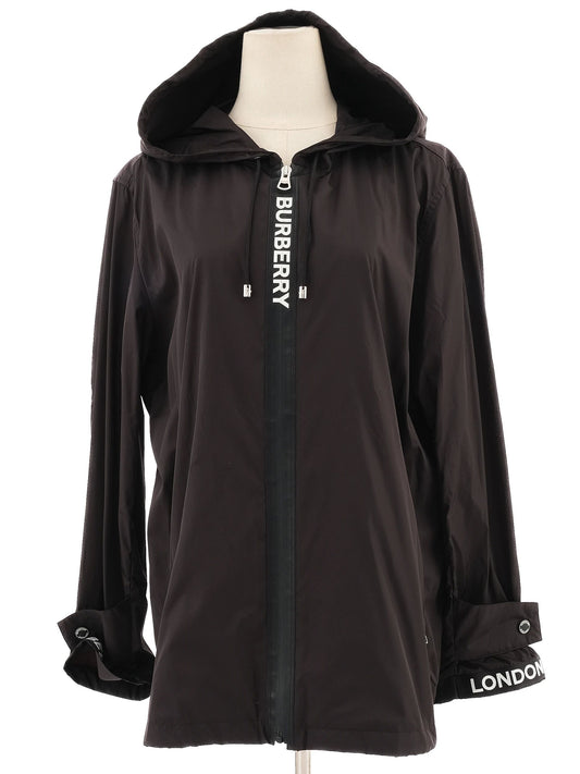 Excellent Burberry Black Hooded Jacket Size XL Nylon Women