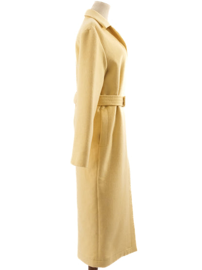 Excellent Lanvin Yellow Cashmere Long Coat with Belt Size M