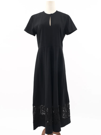 Excellent Marella Black Wool Dress with Lace Detailing Size N/A
