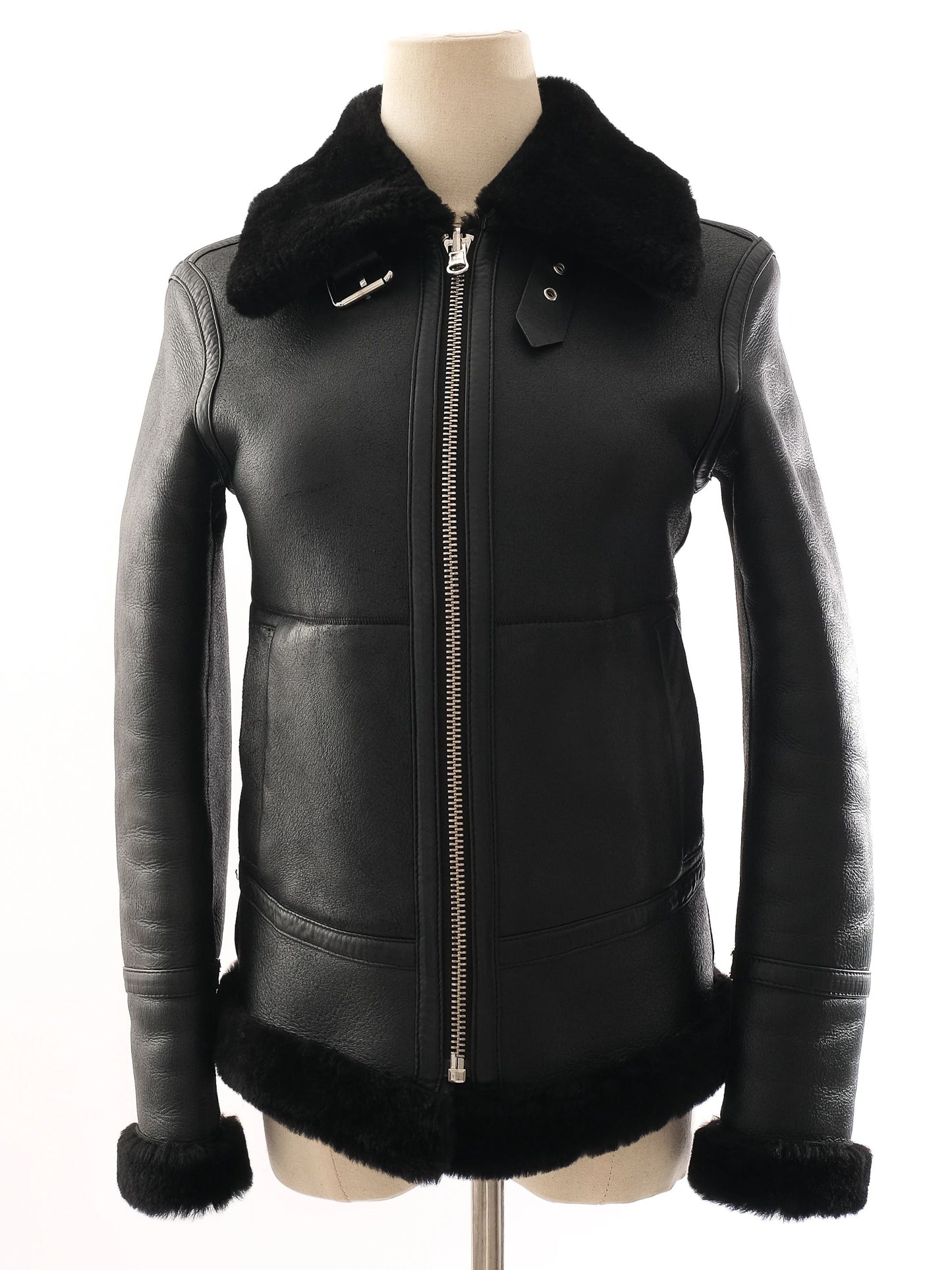 good reiss black leather & faux fur jackets size xs