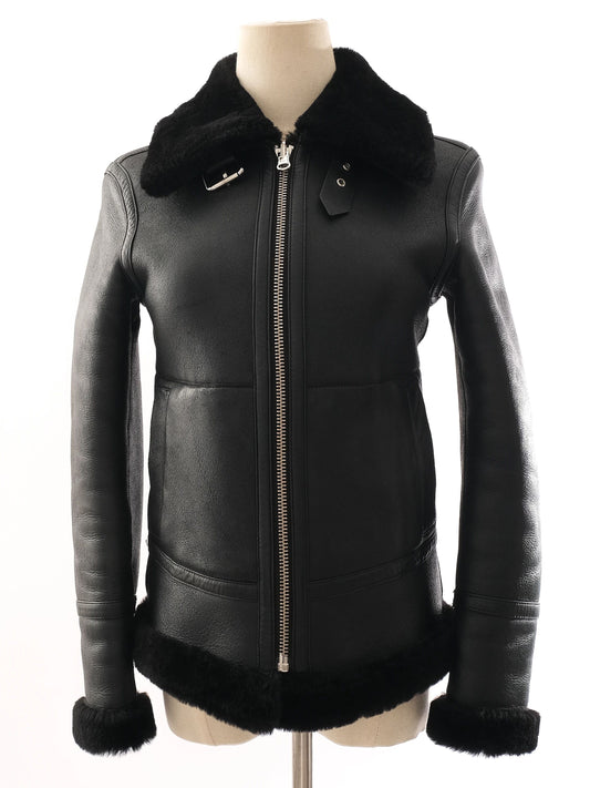 Good Reiss Black Leather & Faux Fur Jackets Size XS