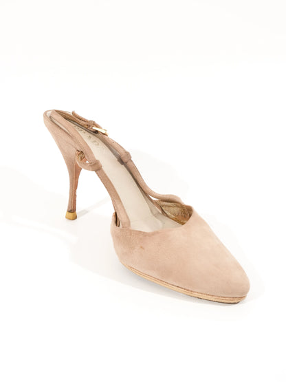 Average Prada Gray Leather High-Heeled Slingback Shoes Size 38