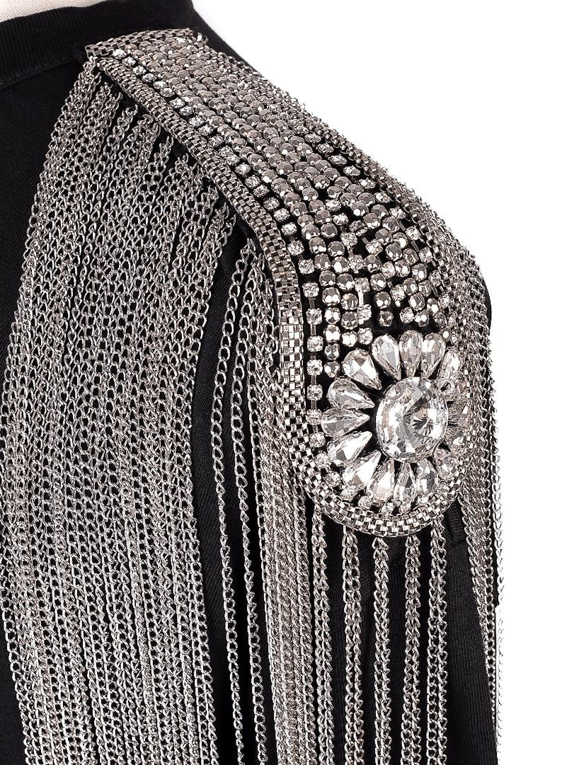 new christopher kane black top xs with chain fringe design