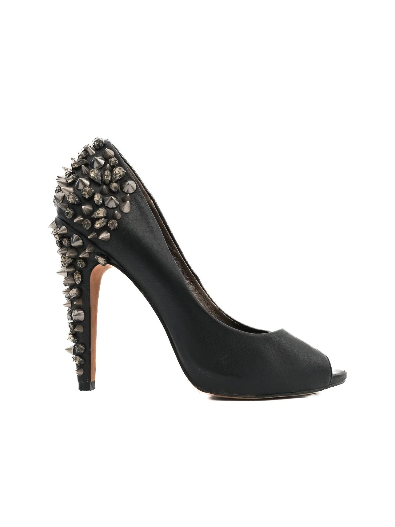 excellent sam edelman black leather high heels size 37 with spikes