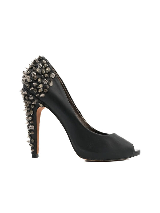 Excellent Sam Edelman Black Leather High Heels Size 37 with Spikes