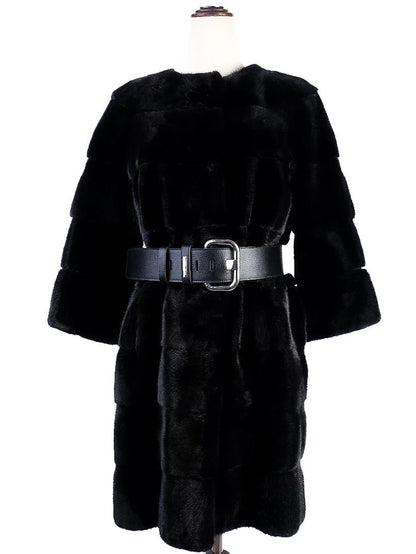 Excellent Antonio Didone Black Wool Fur Coat with Belt Size M