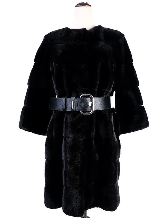 Excellent Antonio Didone Black Wool Fur Coat with Belt Size M