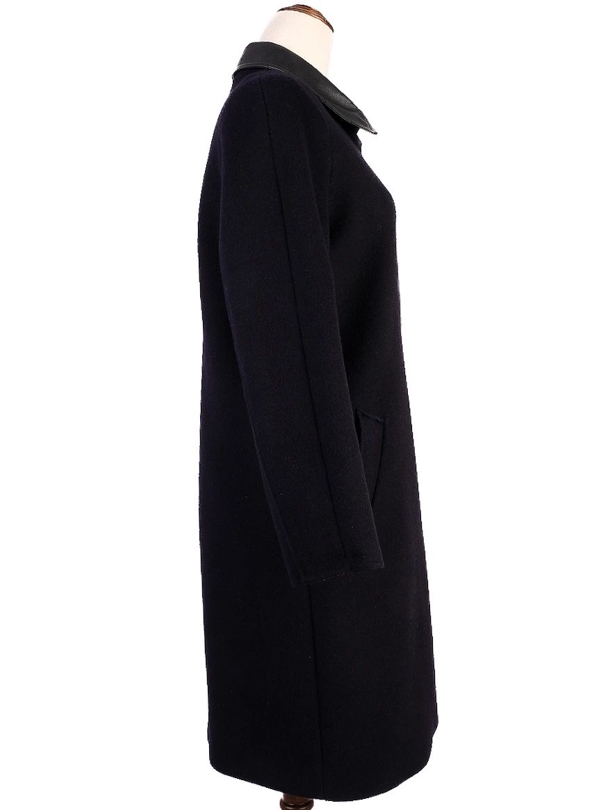 new sandro black wool overcoat with contrast collar size s
