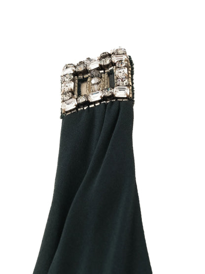 Azzaro Green Silk Sleeveless Dress Size L with Beaded Waistband