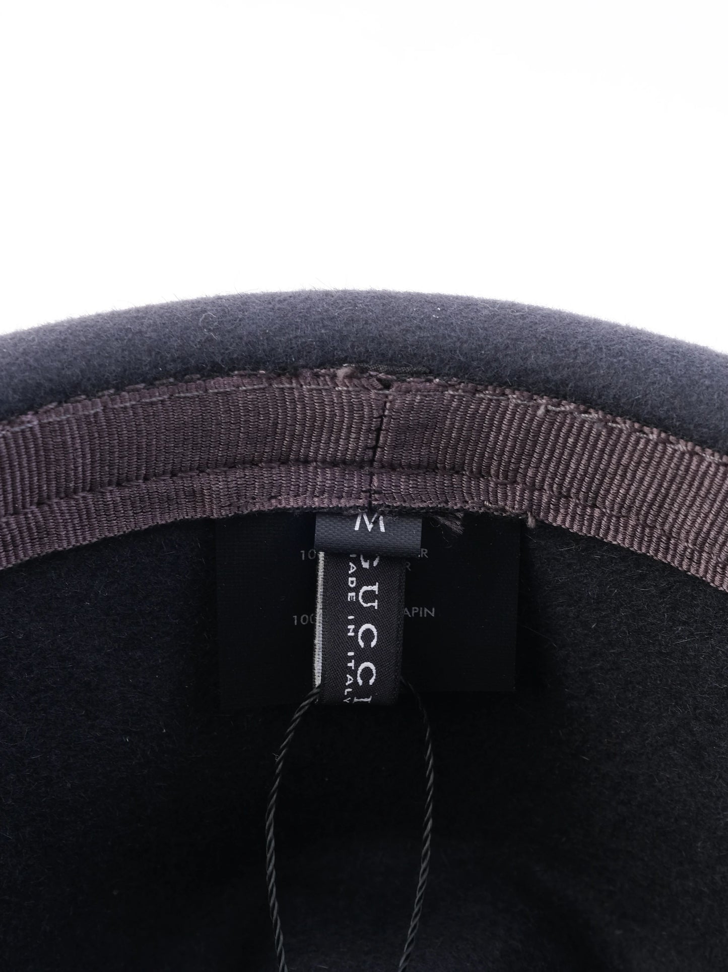 excellent gucci black wool fedora hat with leather band, size m