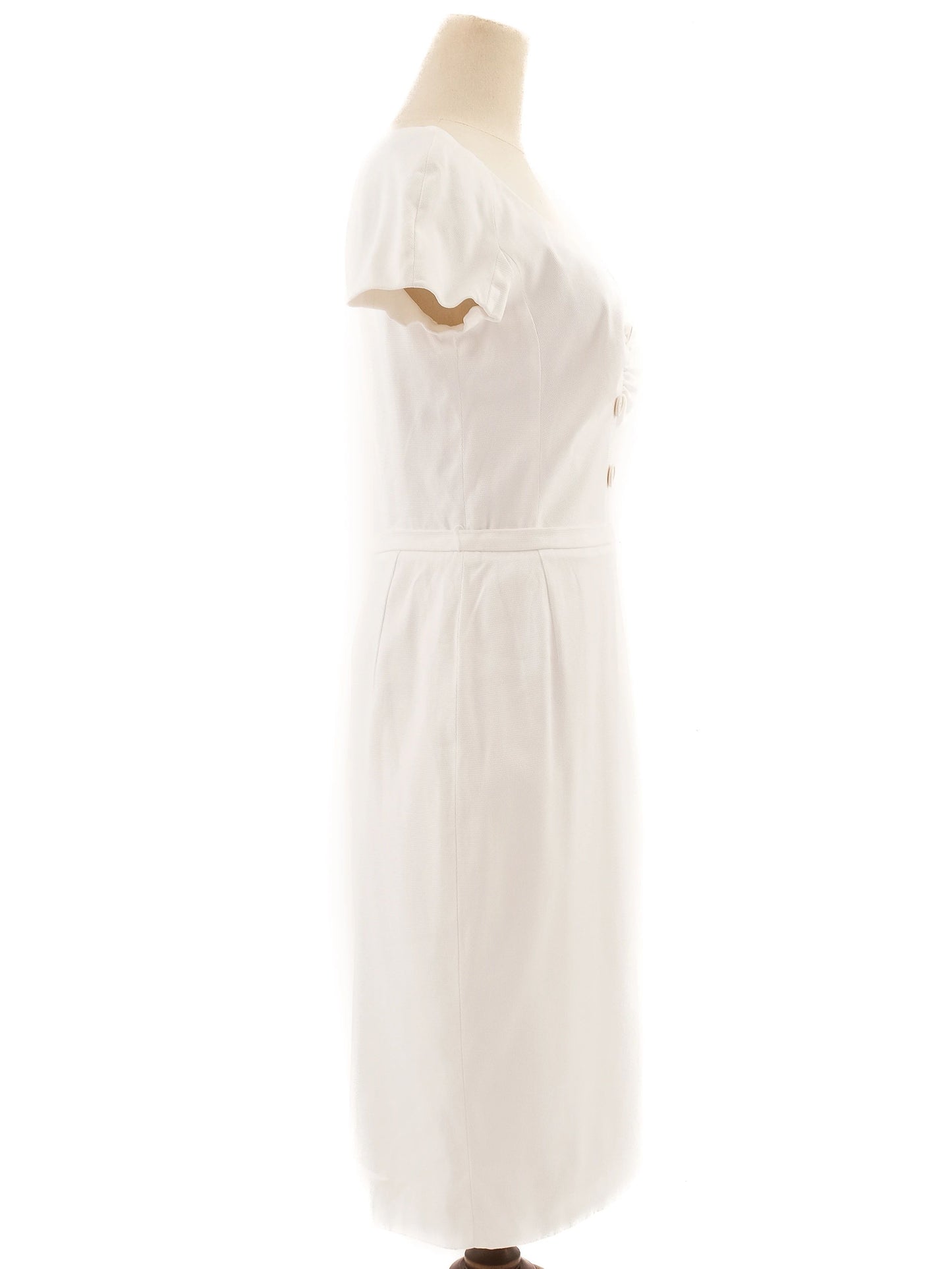 excellent dior white elastane dress size l with v-neck and zipper