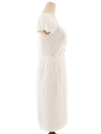 Excellent Dior White Elastane Dress Size L with V-Neck and Zipper