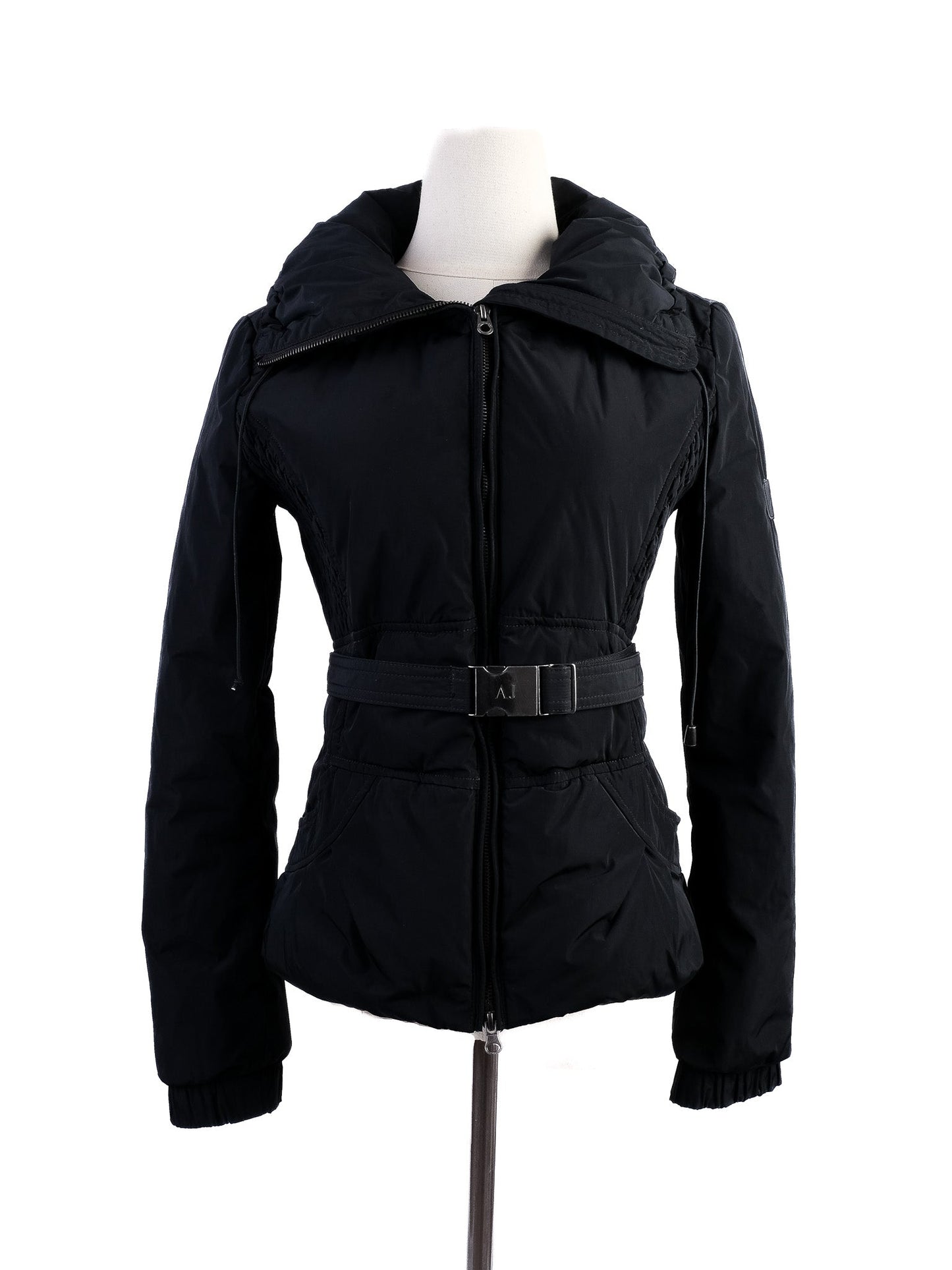 excellent armani jeans black puffy jacket size s with belt