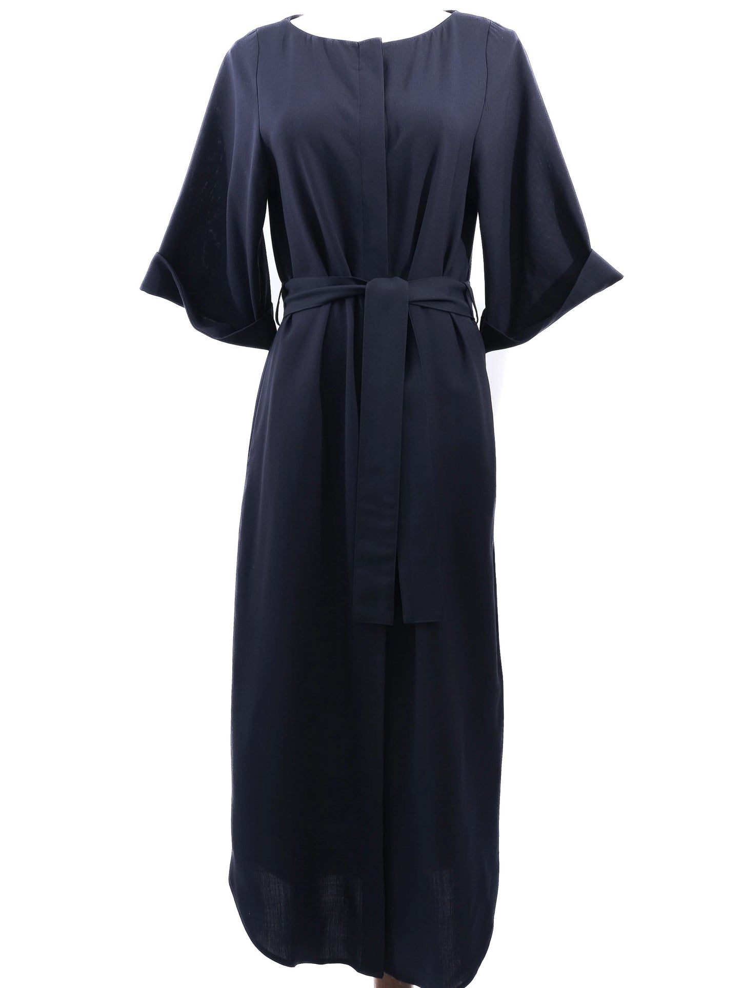excellent cos blue wool full-length dress with belt size xs