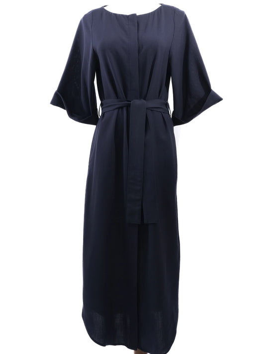 Excellent Cos Blue Wool Full-Length Dress with Belt Size XS