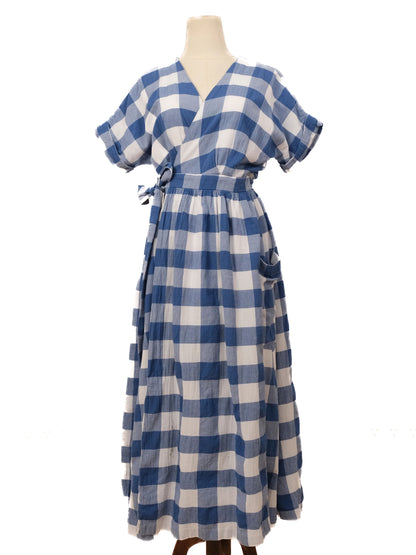 Perfect Mara Hoffman Blue Checkered Dress Wrap Style Size Unknown