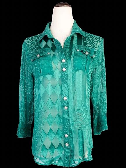 excellent balmain green sheer button-up shirt women viscose