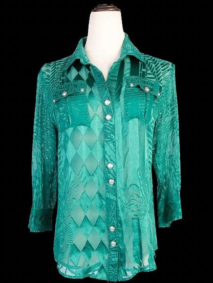 Excellent Balmain Green Sheer Button-Up Shirt Women Viscose