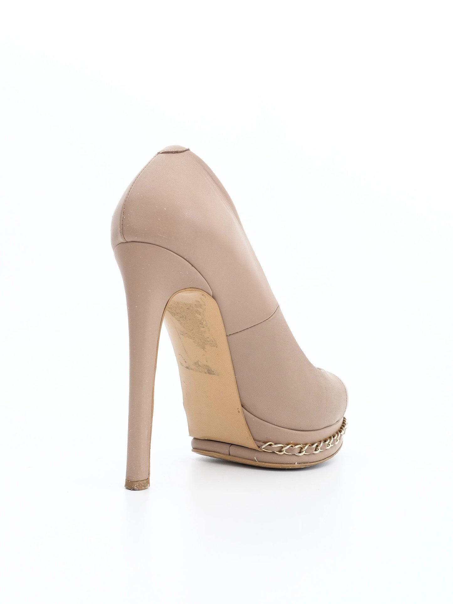 excellent chanel pink leather high-heeled shoes size 37