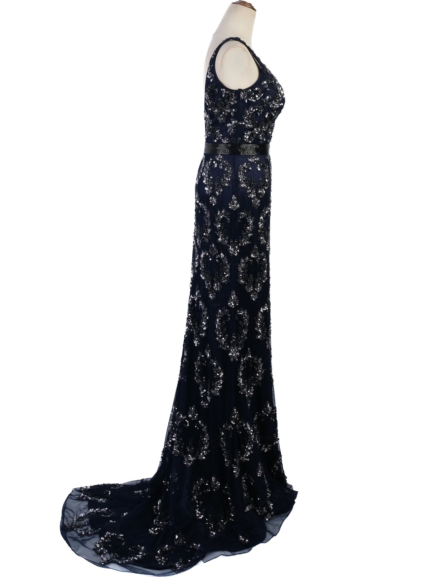 excellent sherri hill blue gown with silver embellishments size n/a