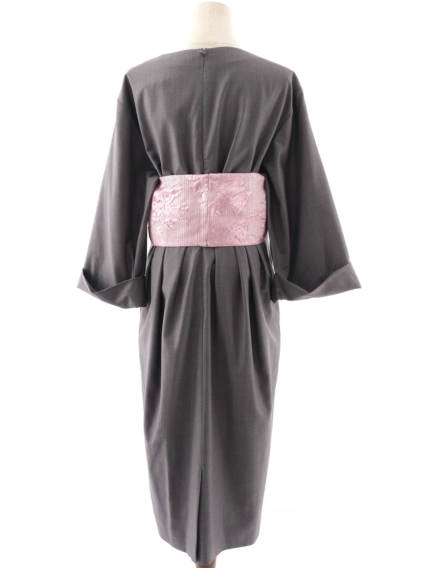 dior gray wool dress xl with pink kimono-inspired detail