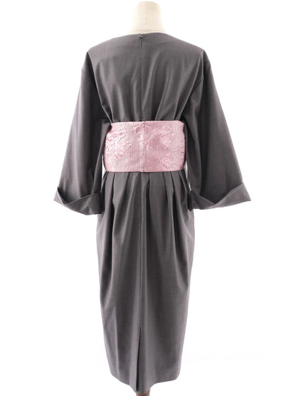 Dior Gray Wool Dress XL with Pink Kimono-Inspired Detail