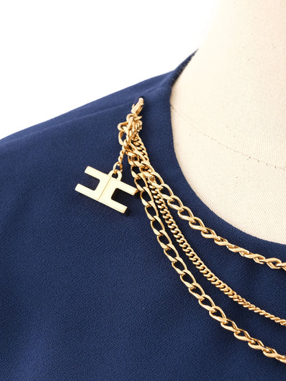 Excellent Elisabetta Franchi Blue Dress Size L with Gold Details