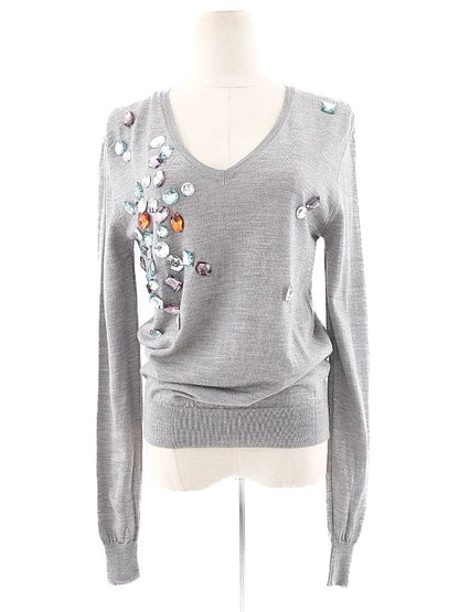 Excellent Burberry Gray Wool Sweater XS with Multicolored Embellishments