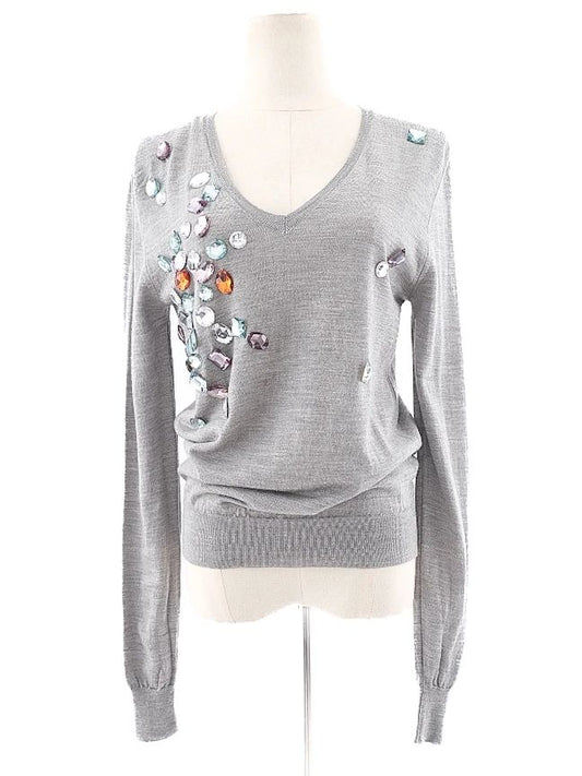 Excellent Burberry Gray Wool Sweater XS with Multicolored Embellishments